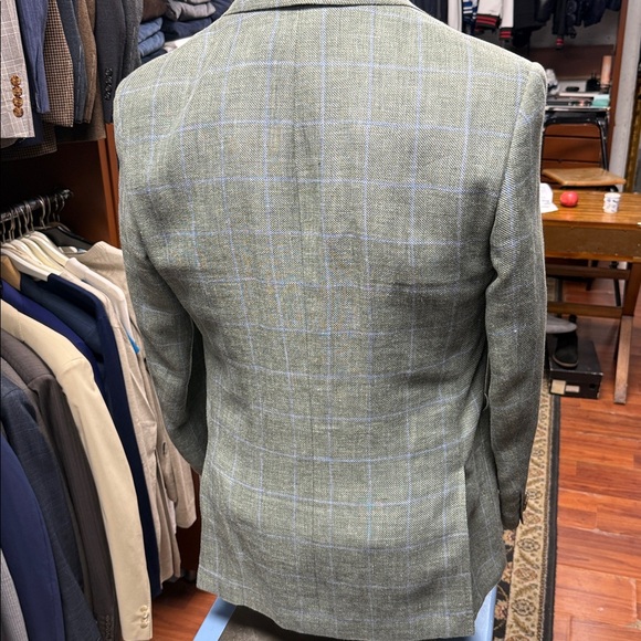 Men's Green Plaid Blazer linen and wool - Picture 6 of 14